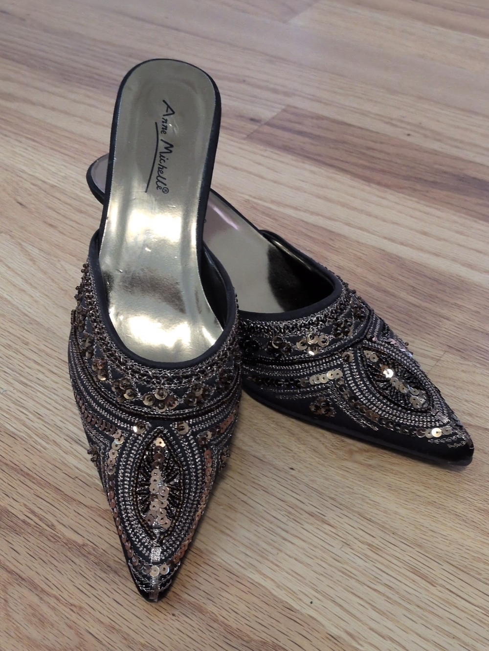 Anne Mitchell Sequin Kitten Heels